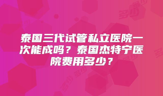 泰国三代试管私立医院一次能成吗？泰国杰特宁医院费用多少？