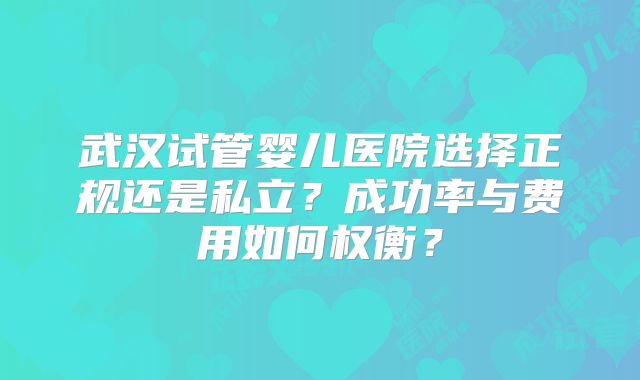 武汉试管婴儿医院选择正规还是私立?成功率与费用如何权衡?