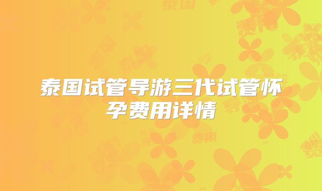 泰国试管导游三代试管怀孕费用详情