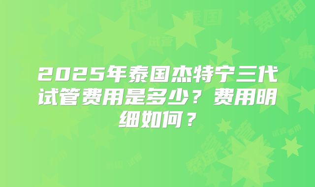 2025年泰国杰特宁三代试管费用是多少？费用明细如何？