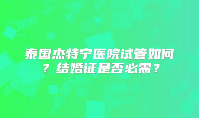 泰国杰特宁医院试管如何？结婚证是否必需？