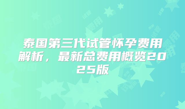 泰国第三代试管怀孕费用解析，最新总费用概览2025版