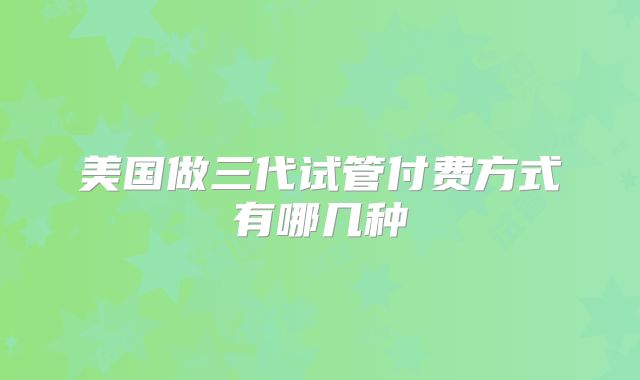 美国做三代试管付费方式有哪几种