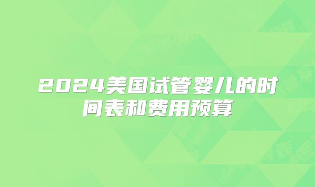 2024美国试管婴儿的时间表和费用预算