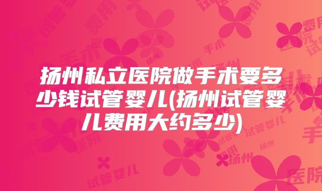 扬州私立医院做手术要多少钱试管婴儿(扬州试管婴儿费用大约多少)