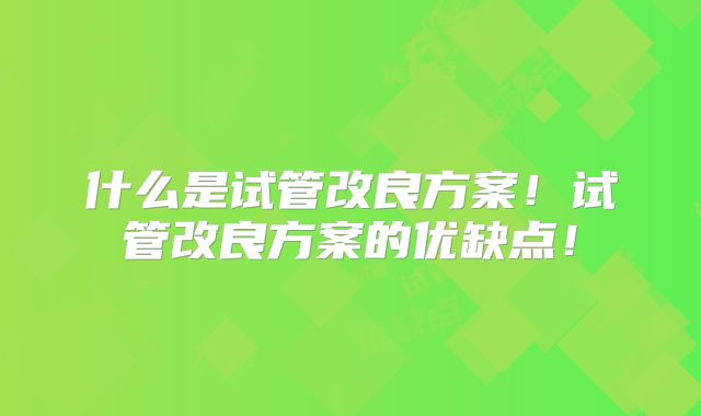 什么是试管改良方案！试管改良方案的优缺点！
