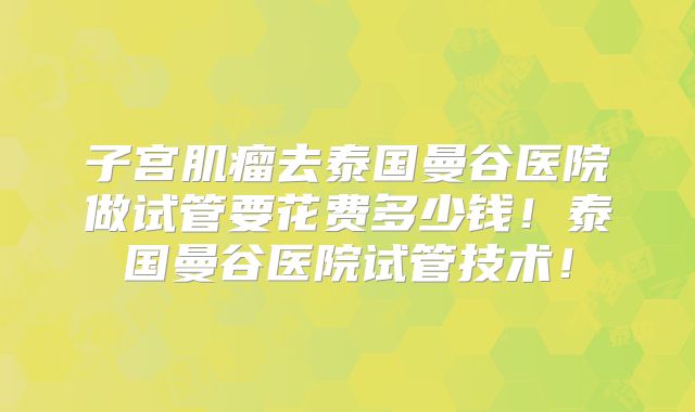 子宫肌瘤去泰国曼谷医院做试管要花费多少钱！泰国曼谷医院试管技术！