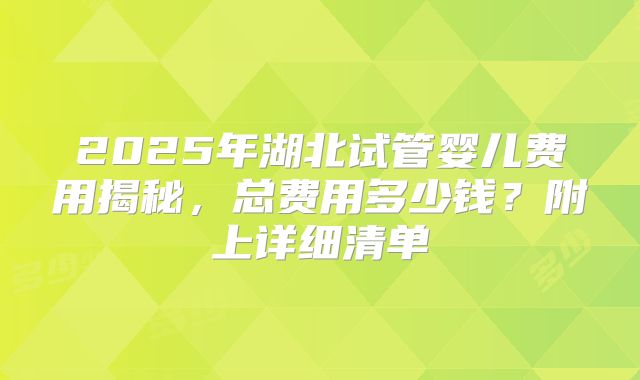 2025年湖北试管婴儿费用揭秘，总费用多少钱？附上详细清单