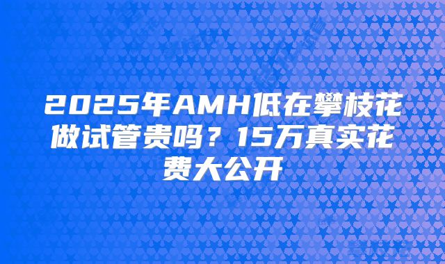 2025年AMH低在攀枝花做试管贵吗？15万真实花费大公开