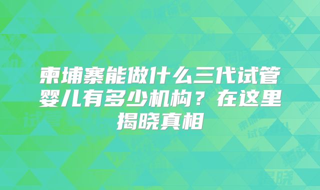 柬埔寨能做什么三代试管婴儿有多少机构？在这里揭晓真相