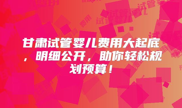 甘肃试管婴儿费用大起底，明细公开，助你轻松规划预算！