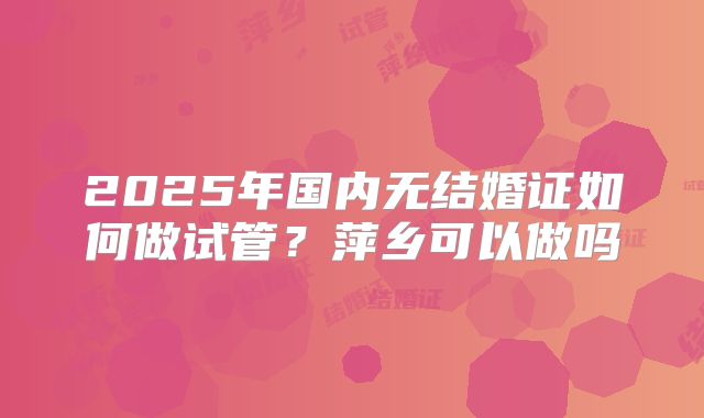 2025年国内无结婚证如何做试管？萍乡可以做吗
