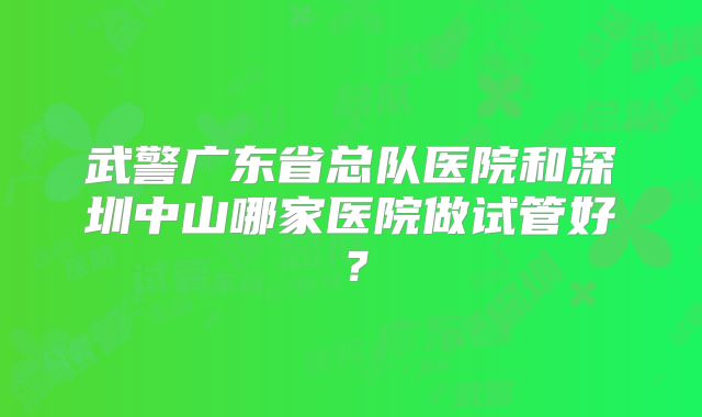 武警广东省总队医院和深圳中山哪家医院做试管好？