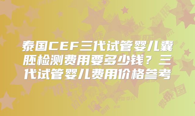泰国CEF三代试管婴儿囊胚检测费用要多少钱？三代试管婴儿费用价格参考