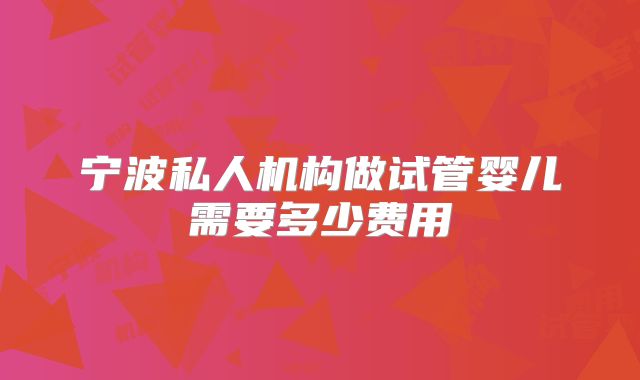 宁波私人机构做试管婴儿需要多少费用