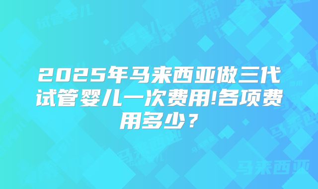 2025年马来西亚做三代试管婴儿一次费用!各项费用多少？