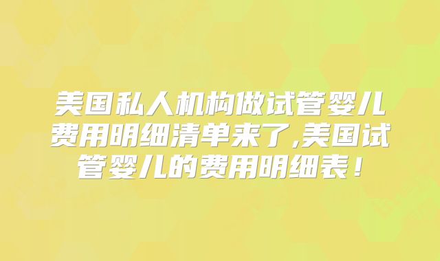 美国私人机构做试管婴儿费用明细清单来了,美国试管婴儿的费用明细表！
