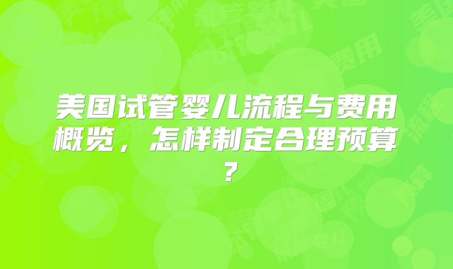 美国试管婴儿流程与费用概览，怎样制定合理预算？