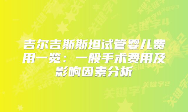 吉尔吉斯斯坦试管婴儿费用一览：一般手术费用及影响因素分析