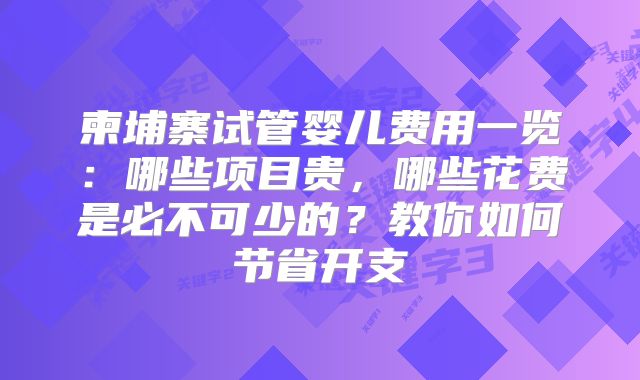 柬埔寨试管婴儿费用一览:哪些项目贵,哪些花费是必不可少的?教你如何节省开支