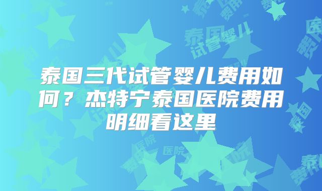 泰国三代试管婴儿费用如何？杰特宁泰国医院费用明细看这里