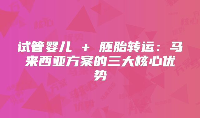 试管婴儿 + 胚胎转运：马来西亚方案的三大核心优势
