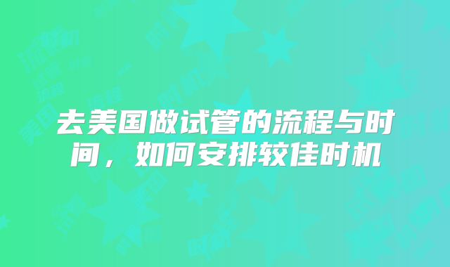 去美国做试管的流程与时间，如何安排较佳时机