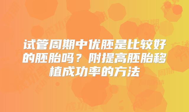试管周期中优胚是比较好的胚胎吗？附提高胚胎移植成功率的方法