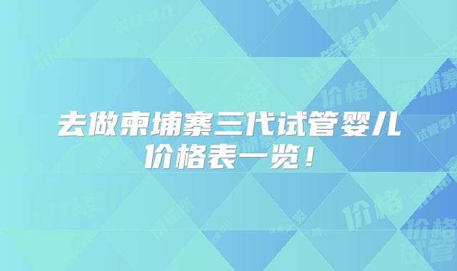 去做柬埔寨三代试管婴儿价格表一览！