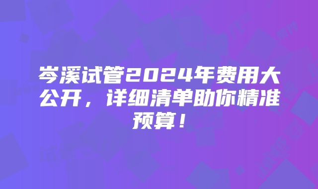 岑溪试管2024年费用大公开，详细清单助你精准预算！