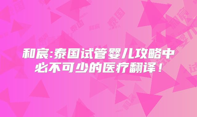 和宸:泰国试管婴儿攻略中必不可少的医疗翻译！