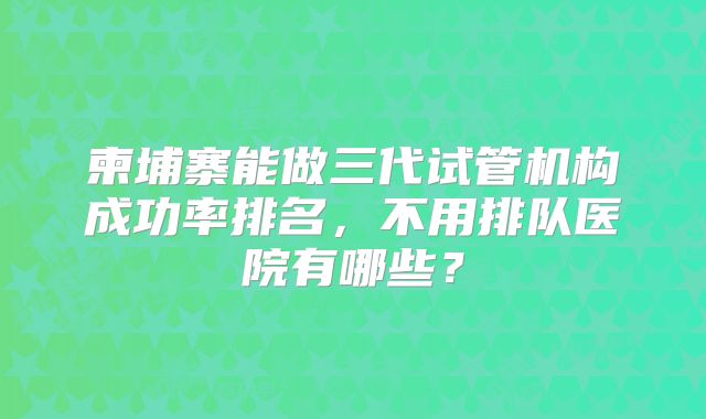 柬埔寨能做三代试管机构成功率排名,不用排队医院有哪些?