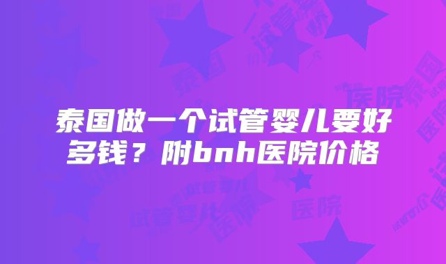 泰国做一个试管婴儿要好多钱？附bnh医院价格