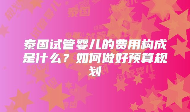 泰国试管婴儿的费用构成是什么？如何做好预算规划