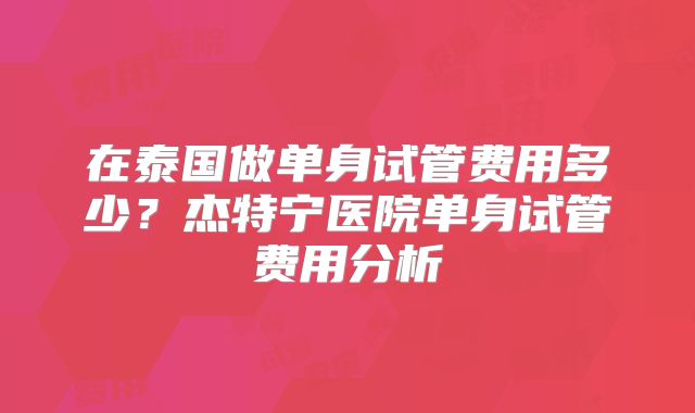 在泰国做单身试管费用多少？杰特宁医院单身试管费用分析