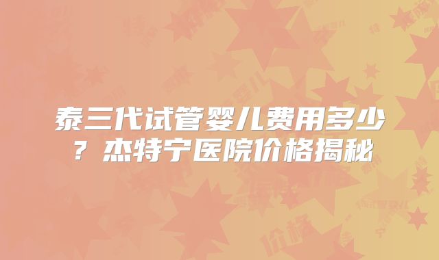 泰三代试管婴儿费用多少？杰特宁医院价格揭秘