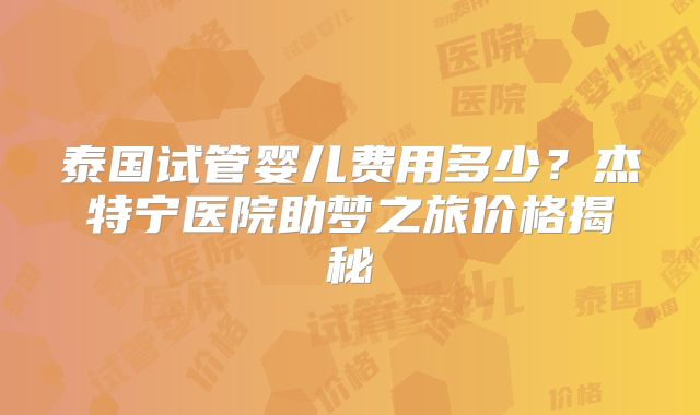 泰国试管婴儿费用多少？杰特宁医院助梦之旅价格揭秘