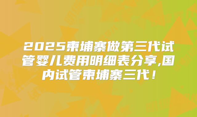 2025柬埔寨做第三代试管婴儿费用明细表分享,国内试管柬埔寨三代!