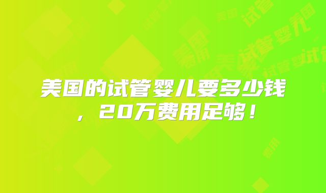 美国的试管婴儿要多少钱,20万费用足够!