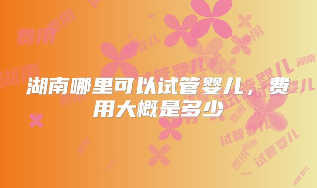 湖南哪里可以试管婴儿，费用大概是多少