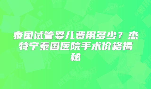 泰国试管婴儿费用多少?杰特宁泰国医院手术价格揭秘