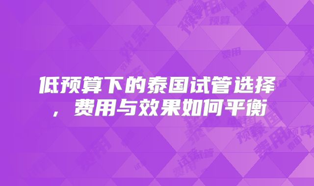 低预算下的泰国试管选择，费用与效果如何平衡