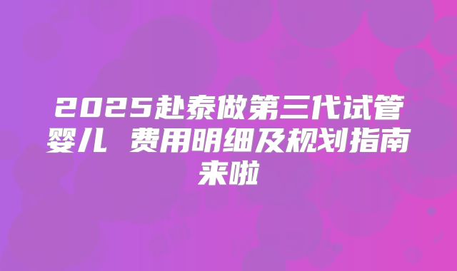 2025赴泰做第三代试管婴儿 费用明细及规划指南来啦