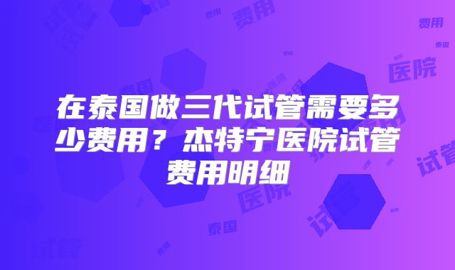 在泰国做三代试管需要多少费用？杰特宁医院试管费用明细