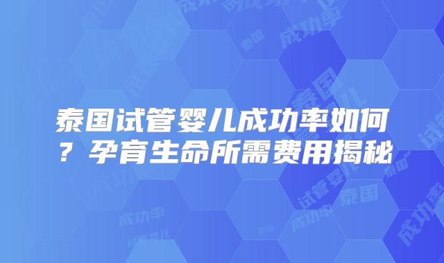 泰国试管婴儿成功率如何？孕育生命所需费用揭秘