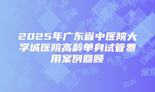 2025年广东省中医院大学城医院高龄单身试管费用案例回顾