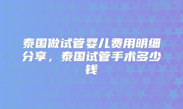 泰国做试管婴儿费用明细分享，泰国试管手术多少钱