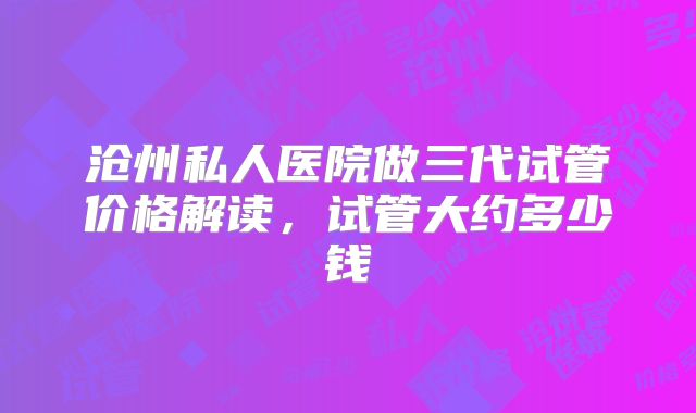 沧州私人医院做三代试管价格解读，试管大约多少钱