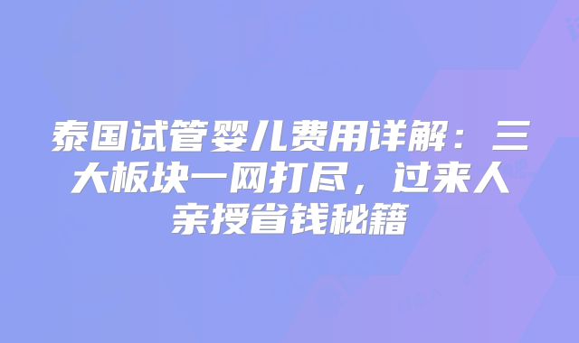 泰国试管婴儿费用详解：三大板块一网打尽，过来人亲授省钱秘籍