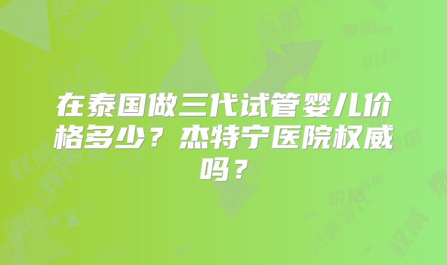 在泰国做三代试管婴儿价格多少？杰特宁医院权威吗？